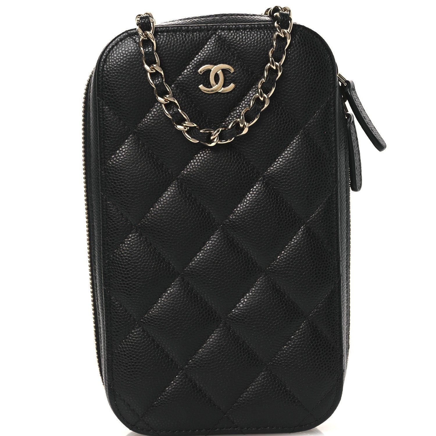 Caviar Quilted Phone Holder Wallet On Chain WOC Black