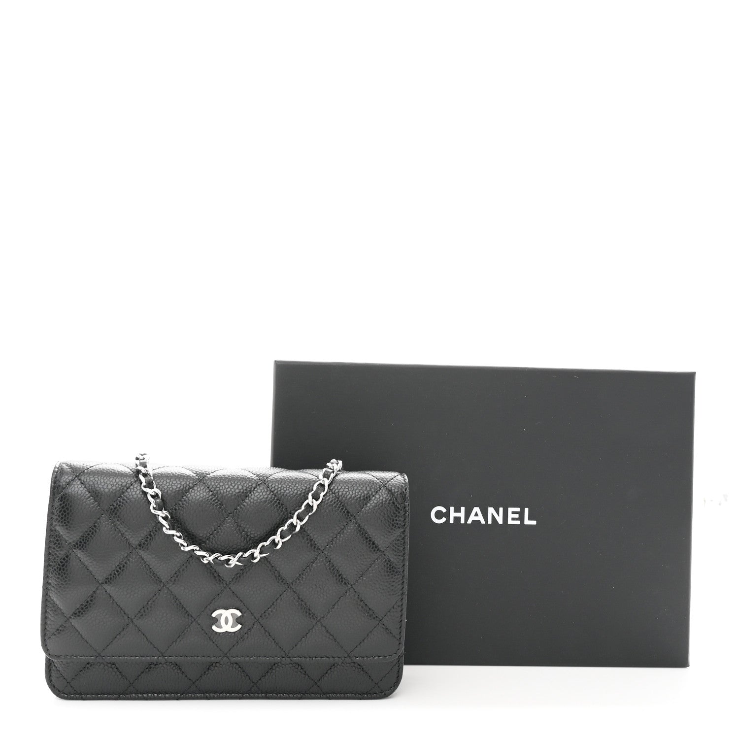 Caviar Quilted Wallet on Chain WOC Black