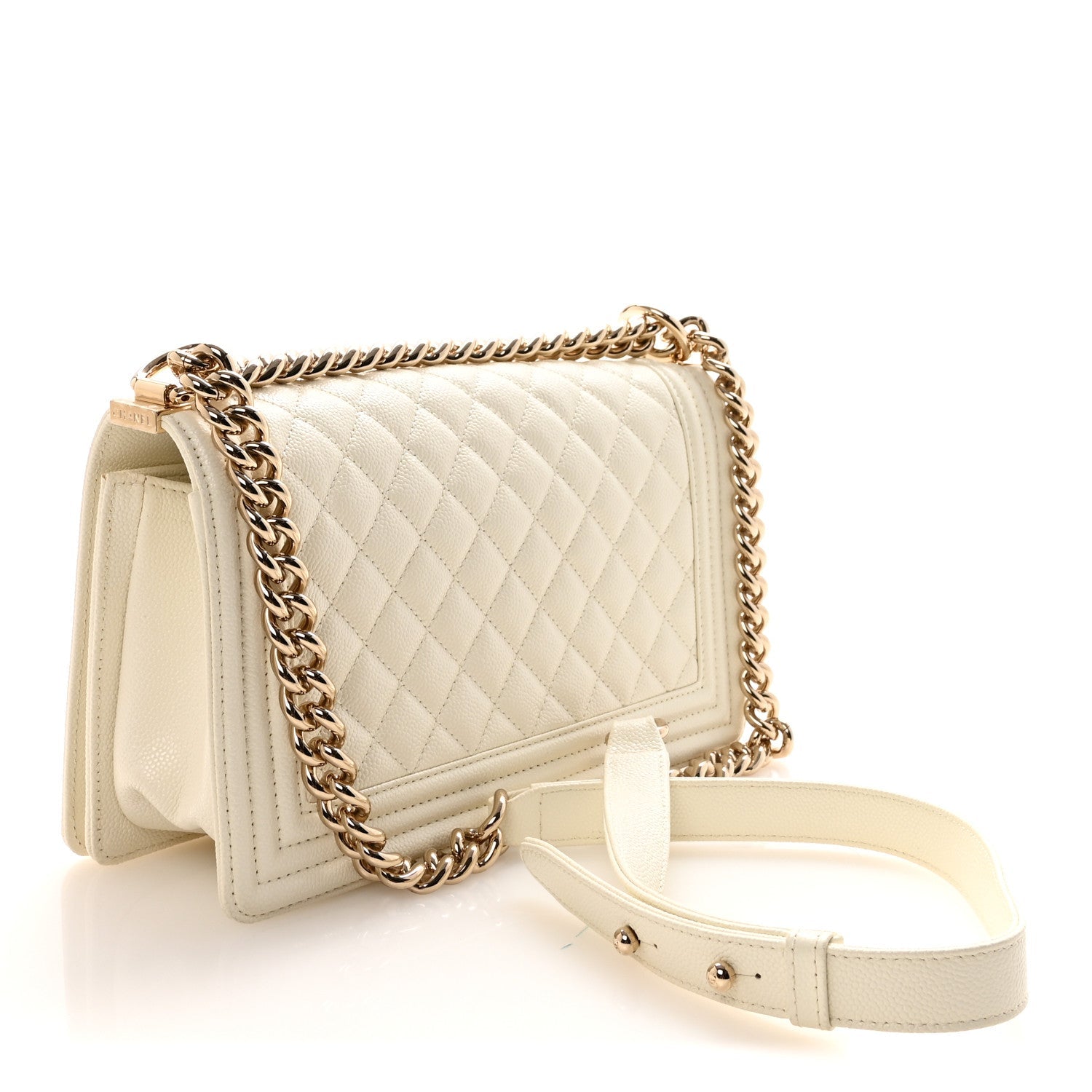 Caviar Quilted Medium Boy Flap White