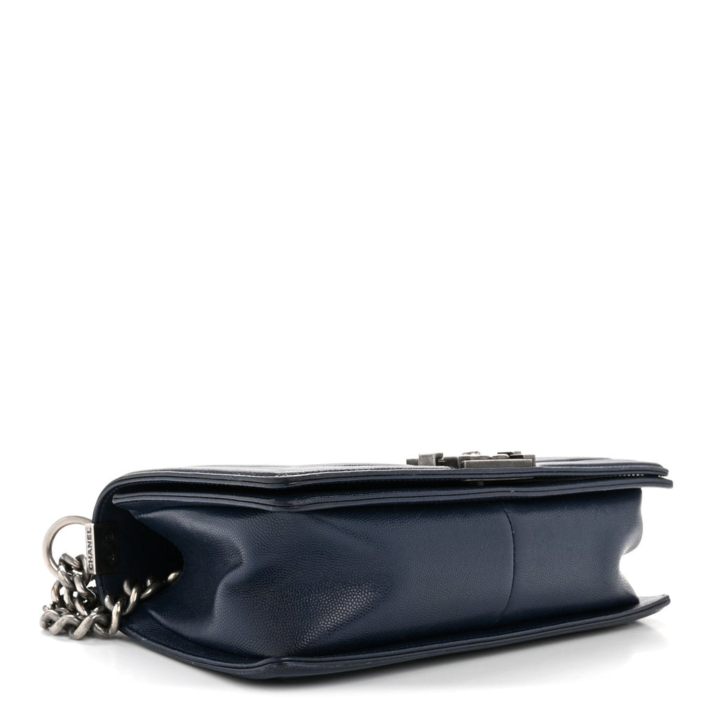 Caviar Chevron Quilted Medium Boy Flap Navy