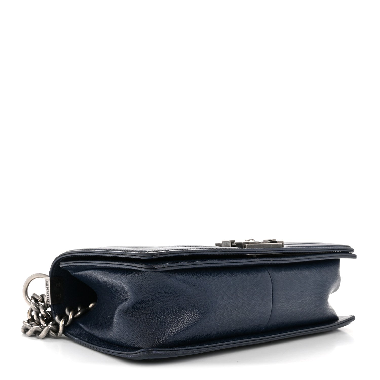 Caviar Chevron Quilted Medium Boy Flap Navy