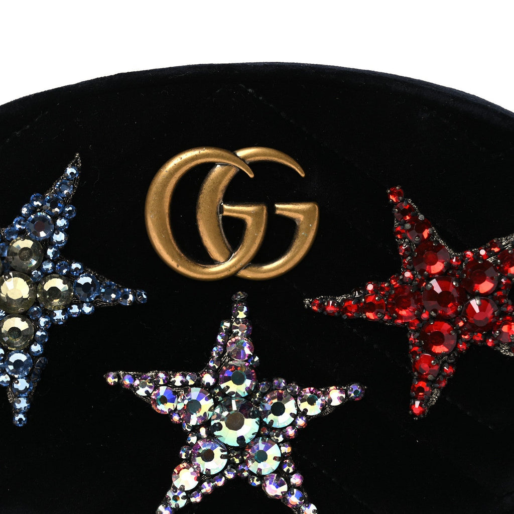 Velvet Matelasse Crystal Star GG Marmont Belt Bag 75 30 Black