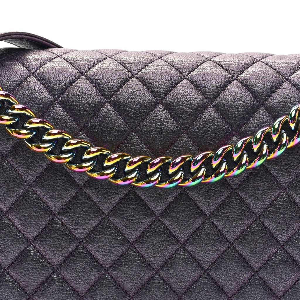 Iridescent Goatskin Quilted New Medium Boy Flap Purple