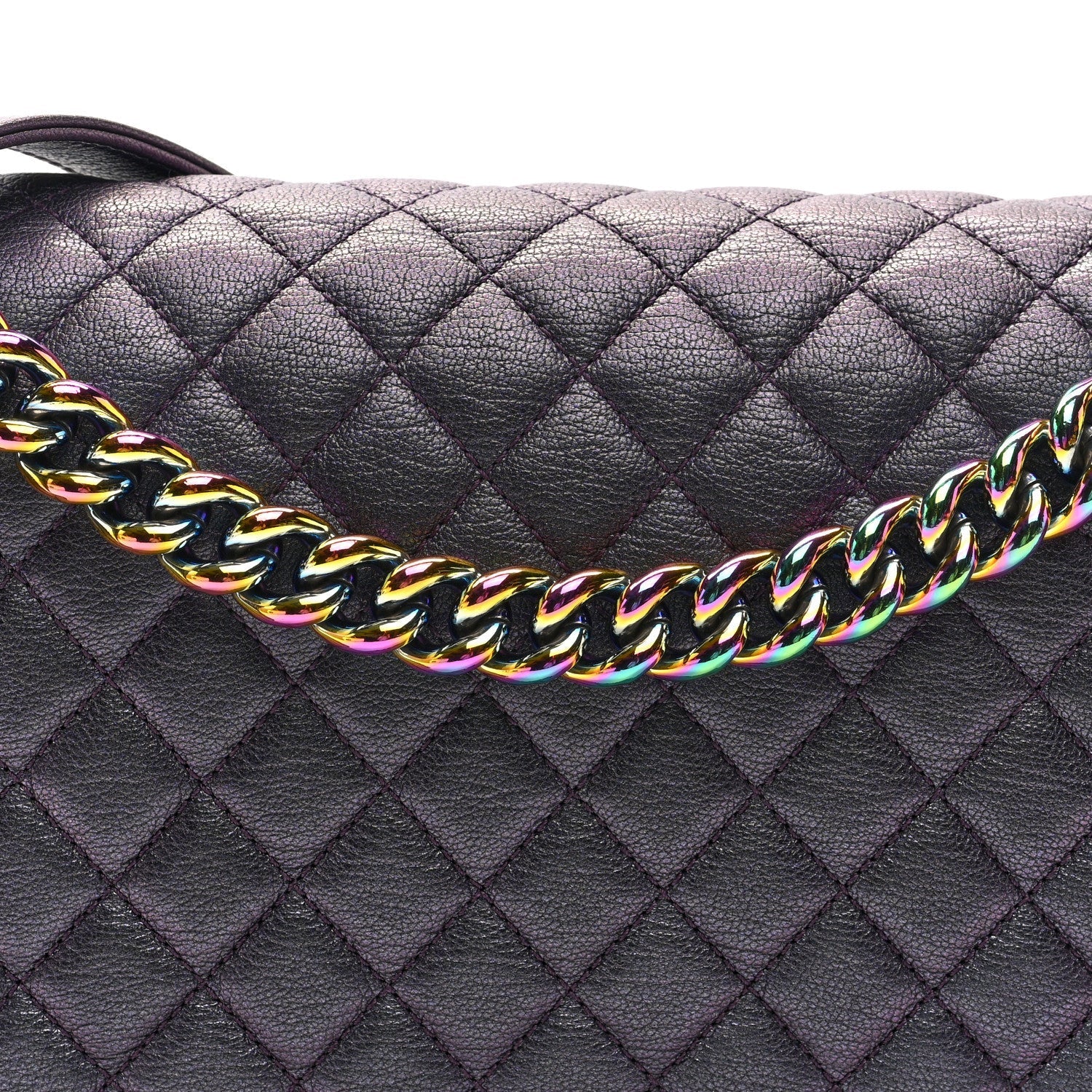 Iridescent Goatskin Quilted New Medium Boy Flap Purple