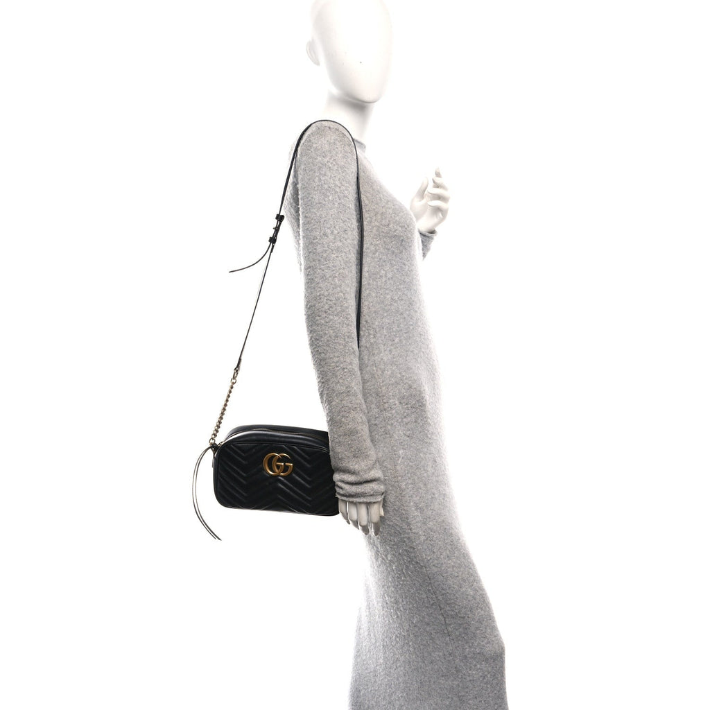 Calfskin Matelasse Small GG Marmont Chain Shoulder Bag Black