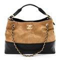 Suede Calfskin Shiny Lambskin Quilted Small Coco Base Shopping Bag Beige Black