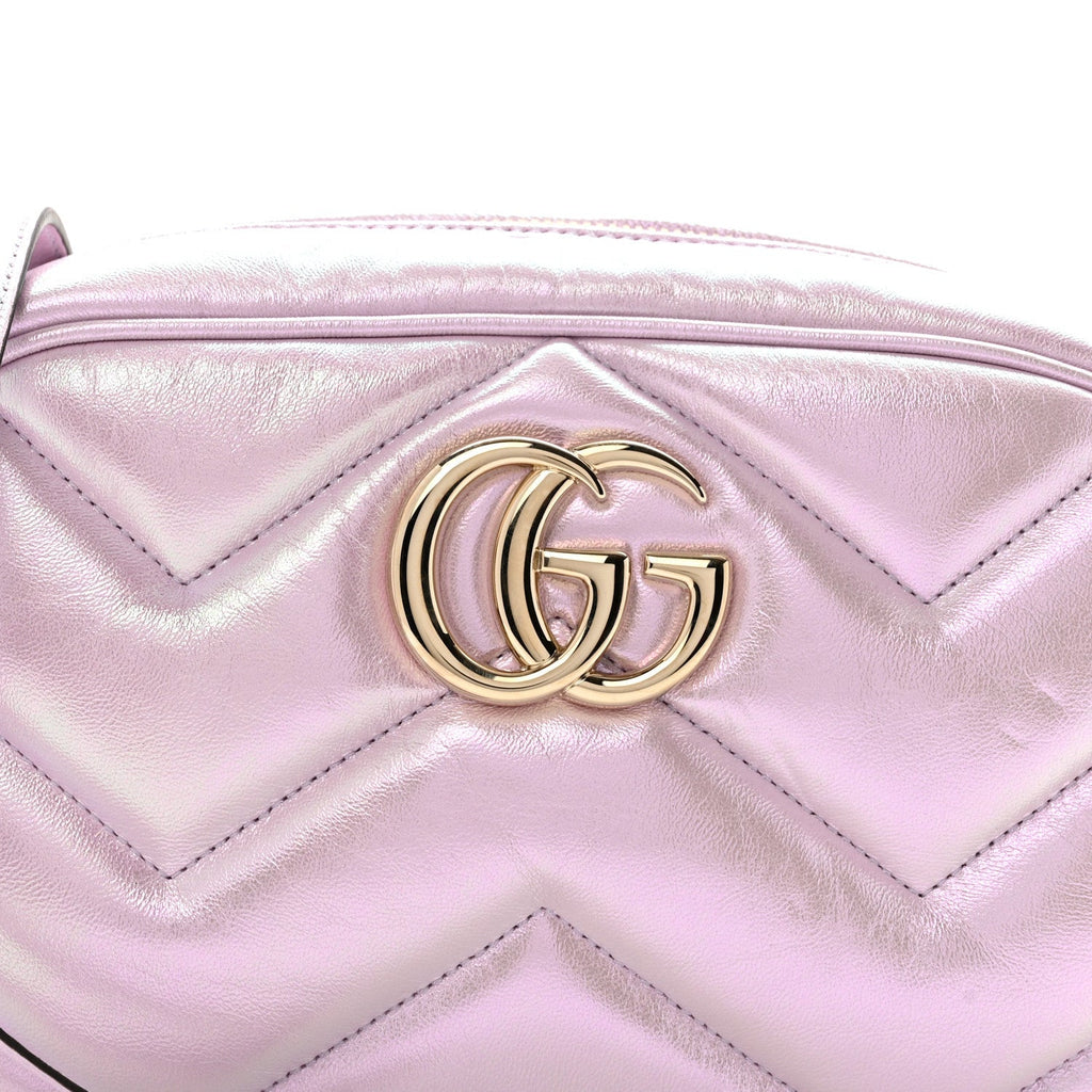 Iridescent Nappa Chevron Matelasse Small GG Marmont Chain Shoulder Bag Iridescent Escape Pink
