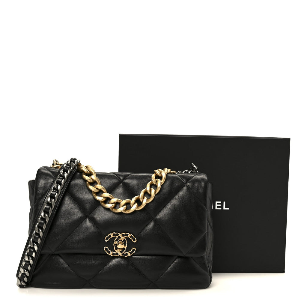 Lambskin Quilted Large Chanel 19 Flap Black