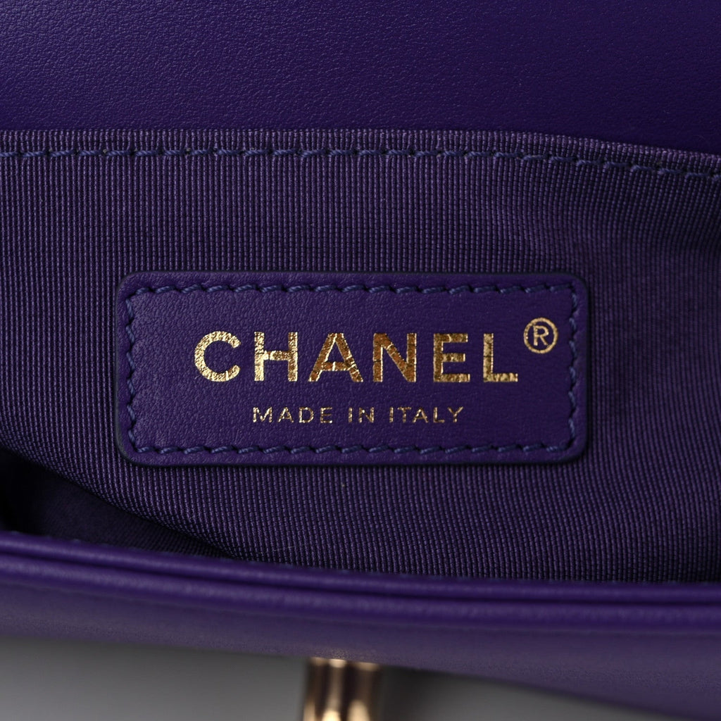 Calfskin Quilted Small Boy Flap Purple