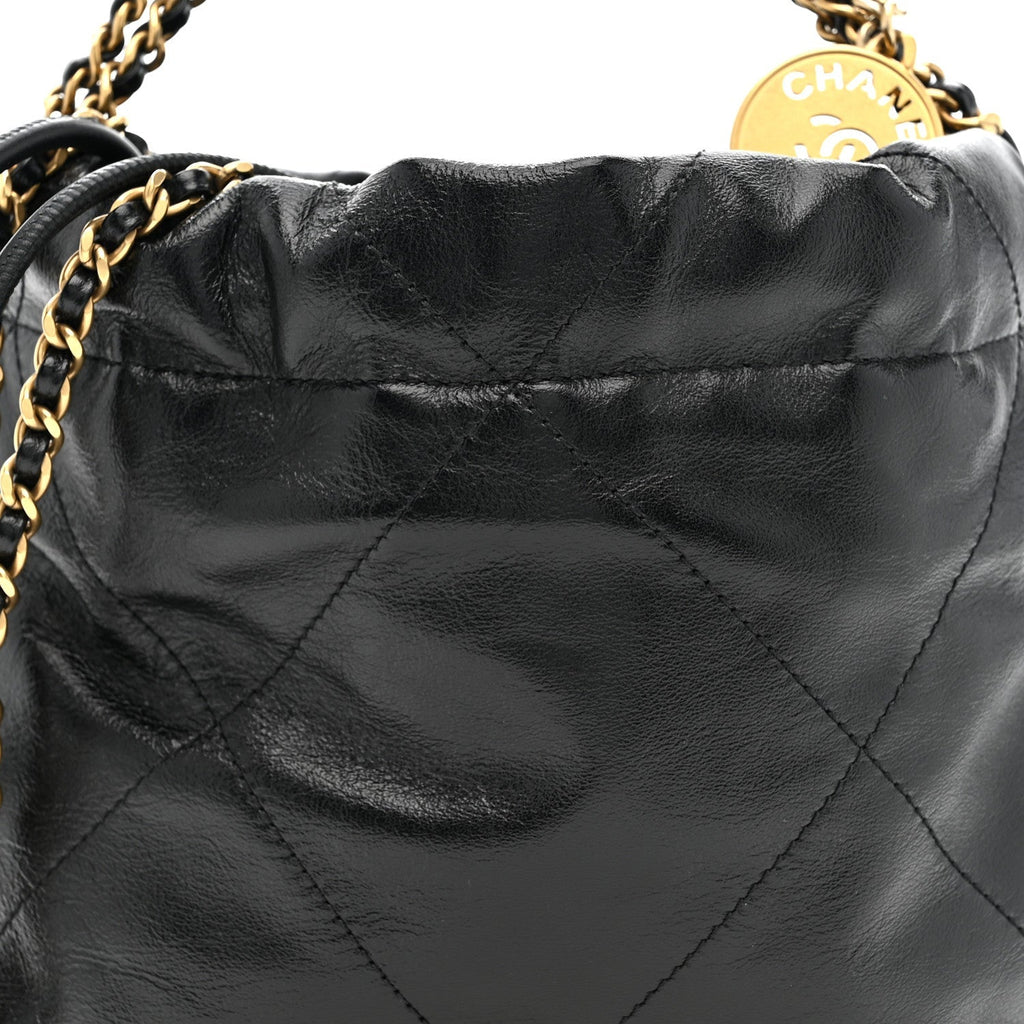 Shiny Calfskin Quilted Mini Chanel 22 Black