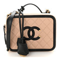Caviar Quilted Medium CC Filigree Vanity Case Beige Black