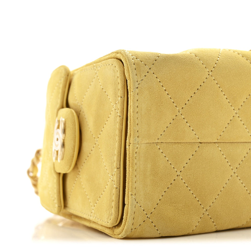 Suede Quilted Mini Chanel 25 Handbag Yellow