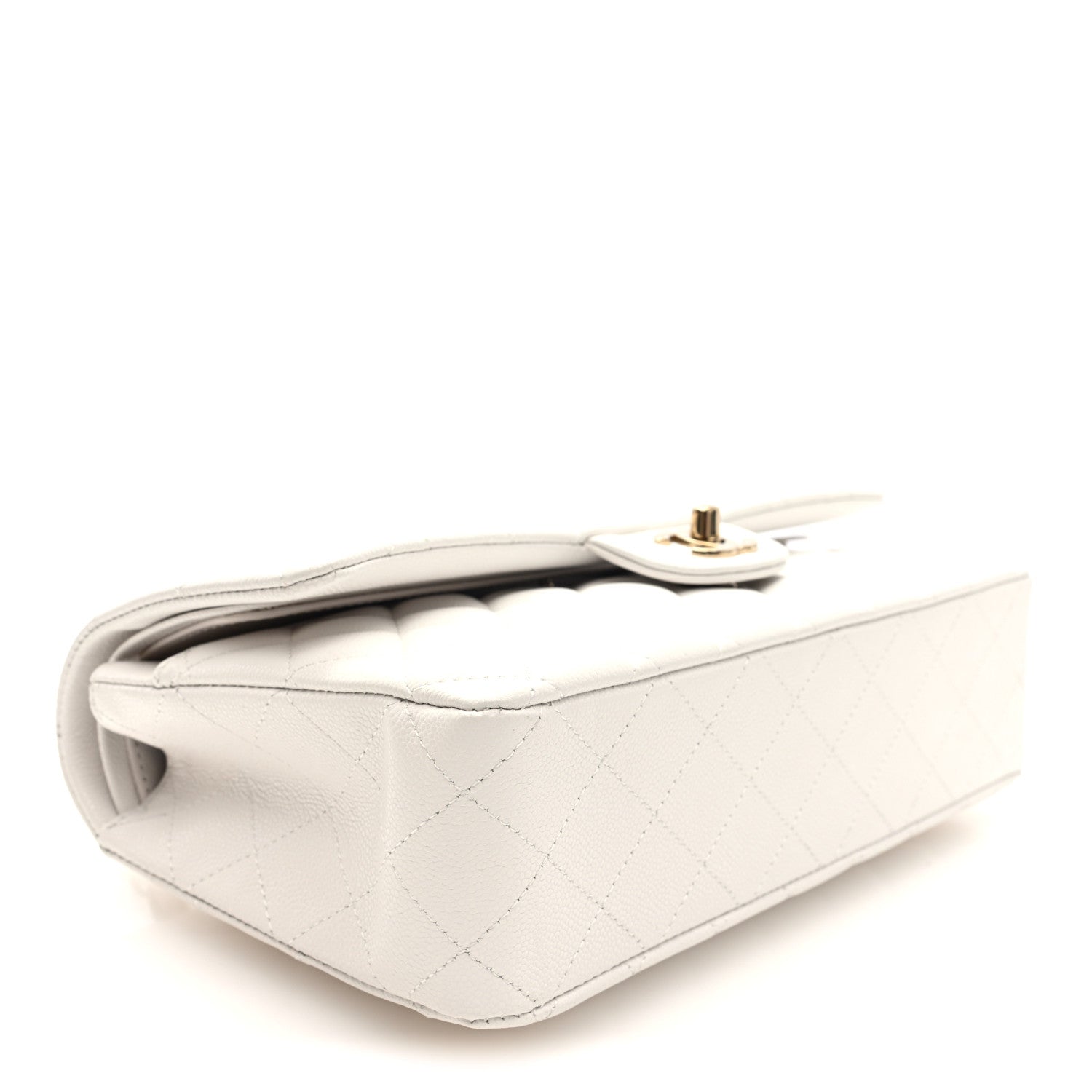 Caviar Quilted Medium Double Flap White