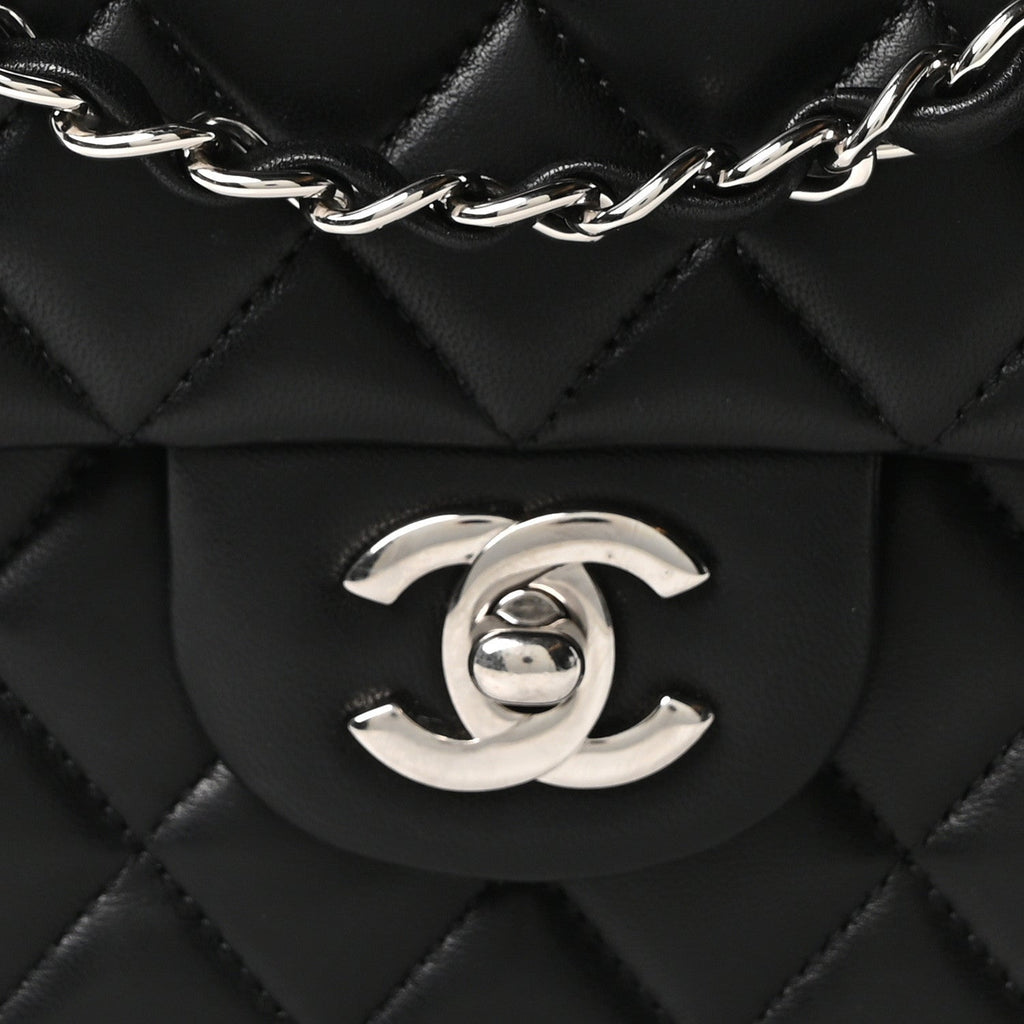 Lambskin Quilted Medium Double Flap Black