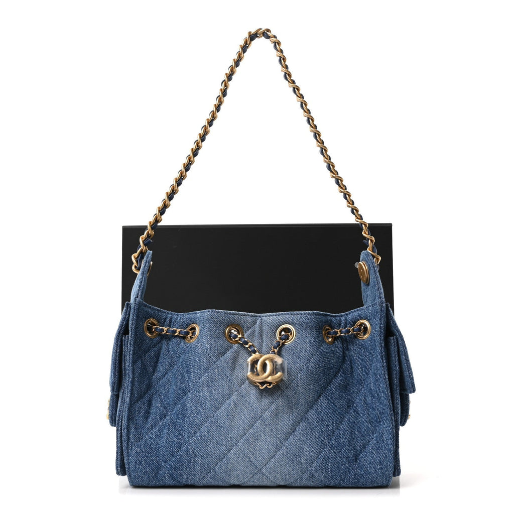 Washed Denim Quilted Mini Chanel 25 Handbag Blue