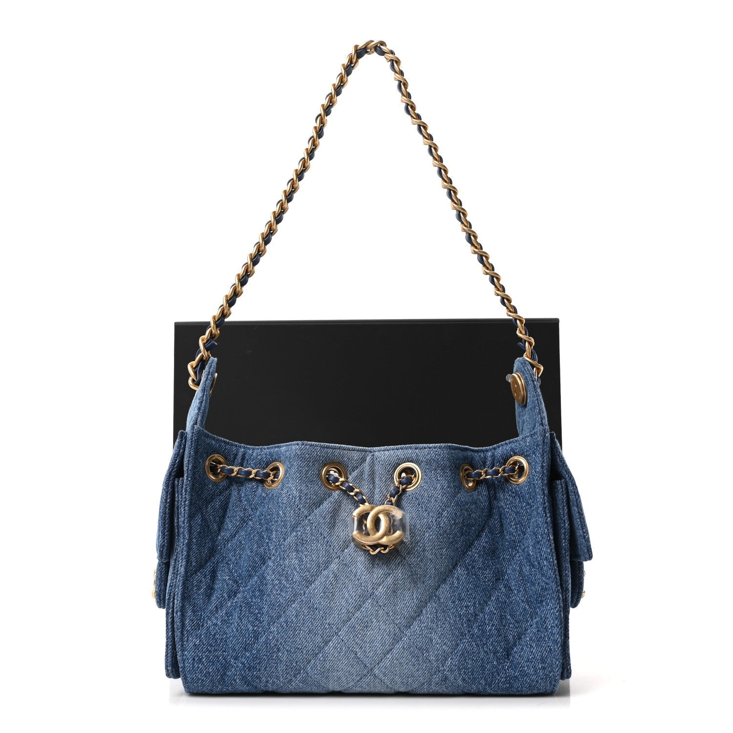 Washed Denim Quilted Mini Chanel 25 Handbag Blue
