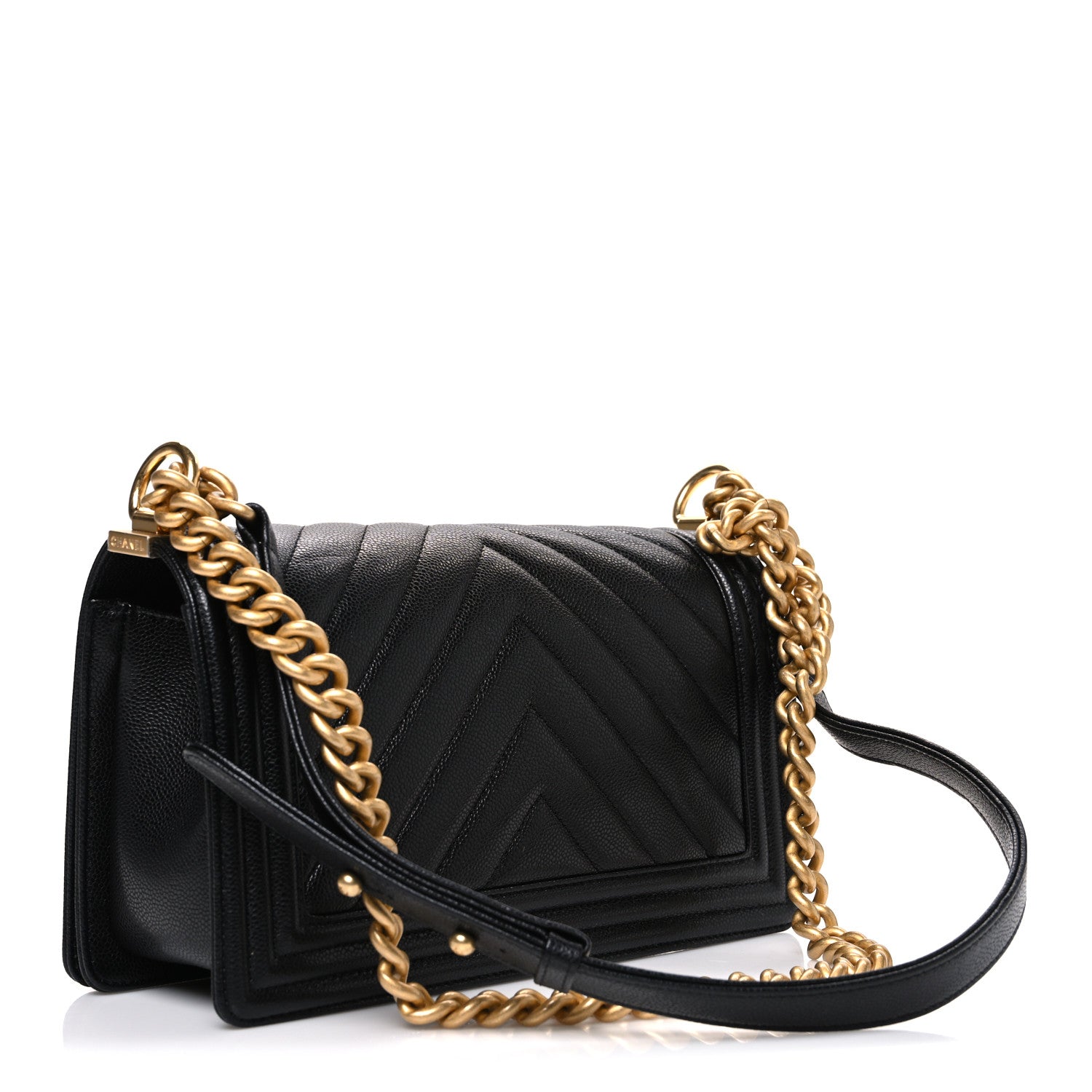 Caviar Chevron Quilted Medium Boy Flap Black