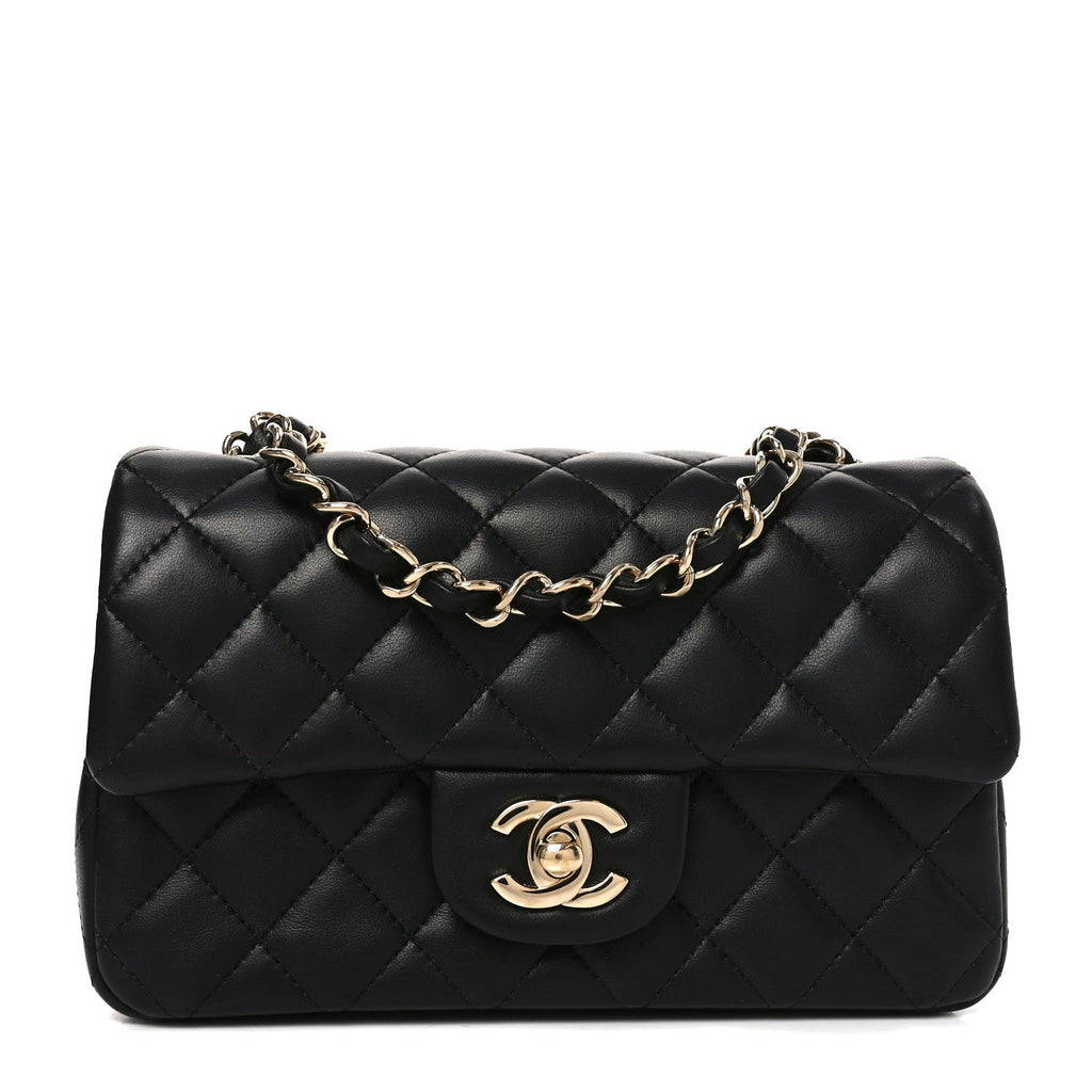 Lambskin Quilted Mini Rectangular Flap Black