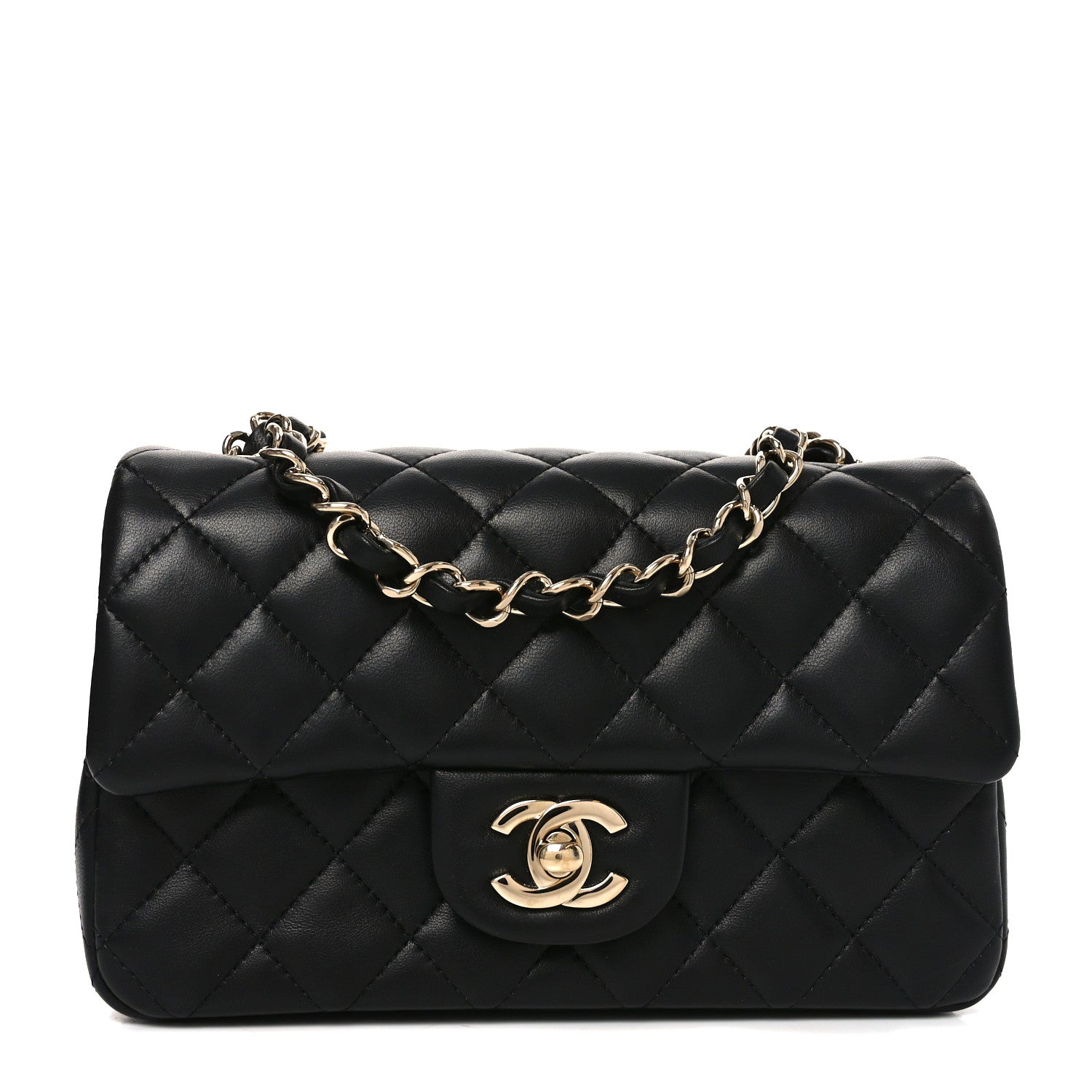 Lambskin Quilted Mini Rectangular Flap Black