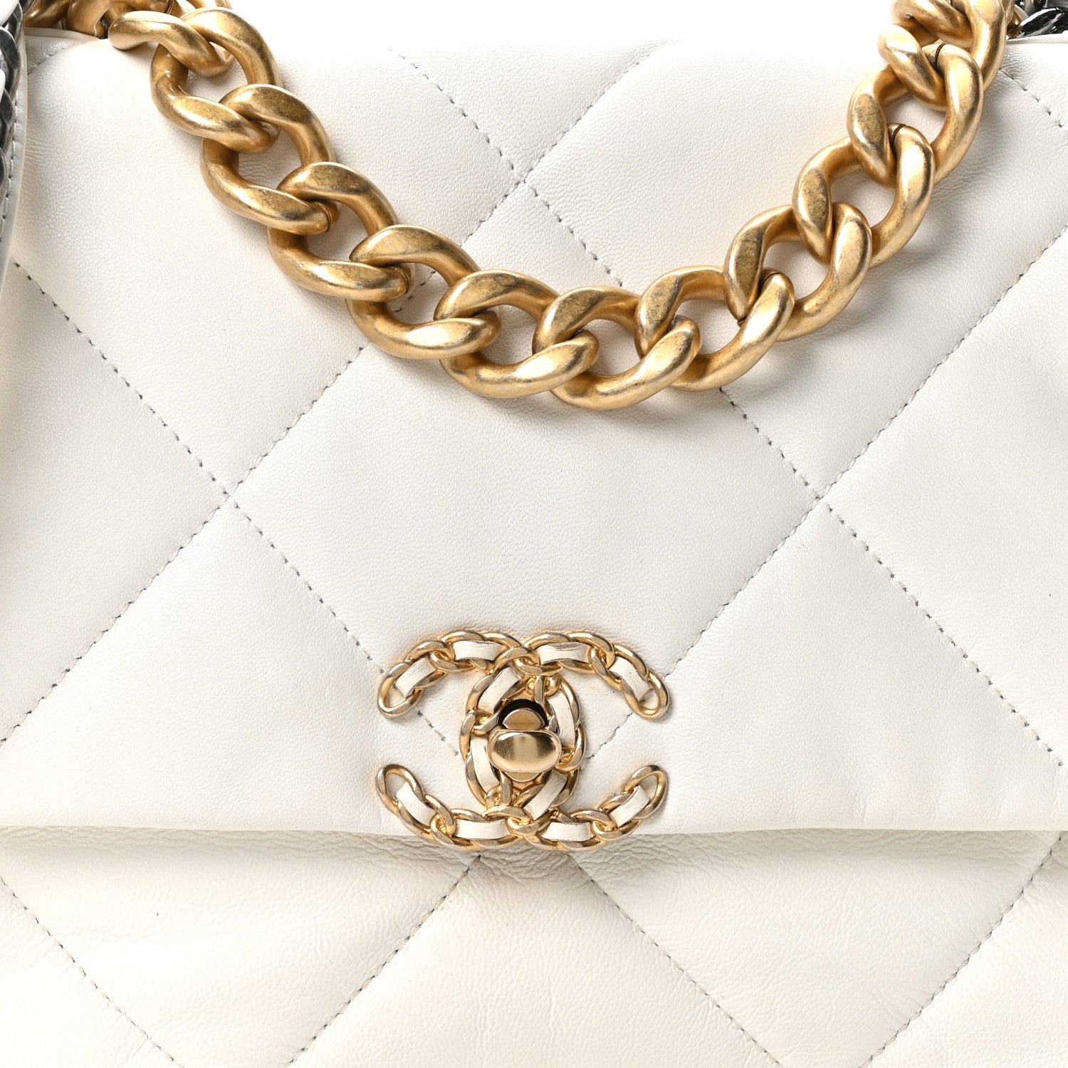 Goatskin Quilted Large Chanel 19 Flap White