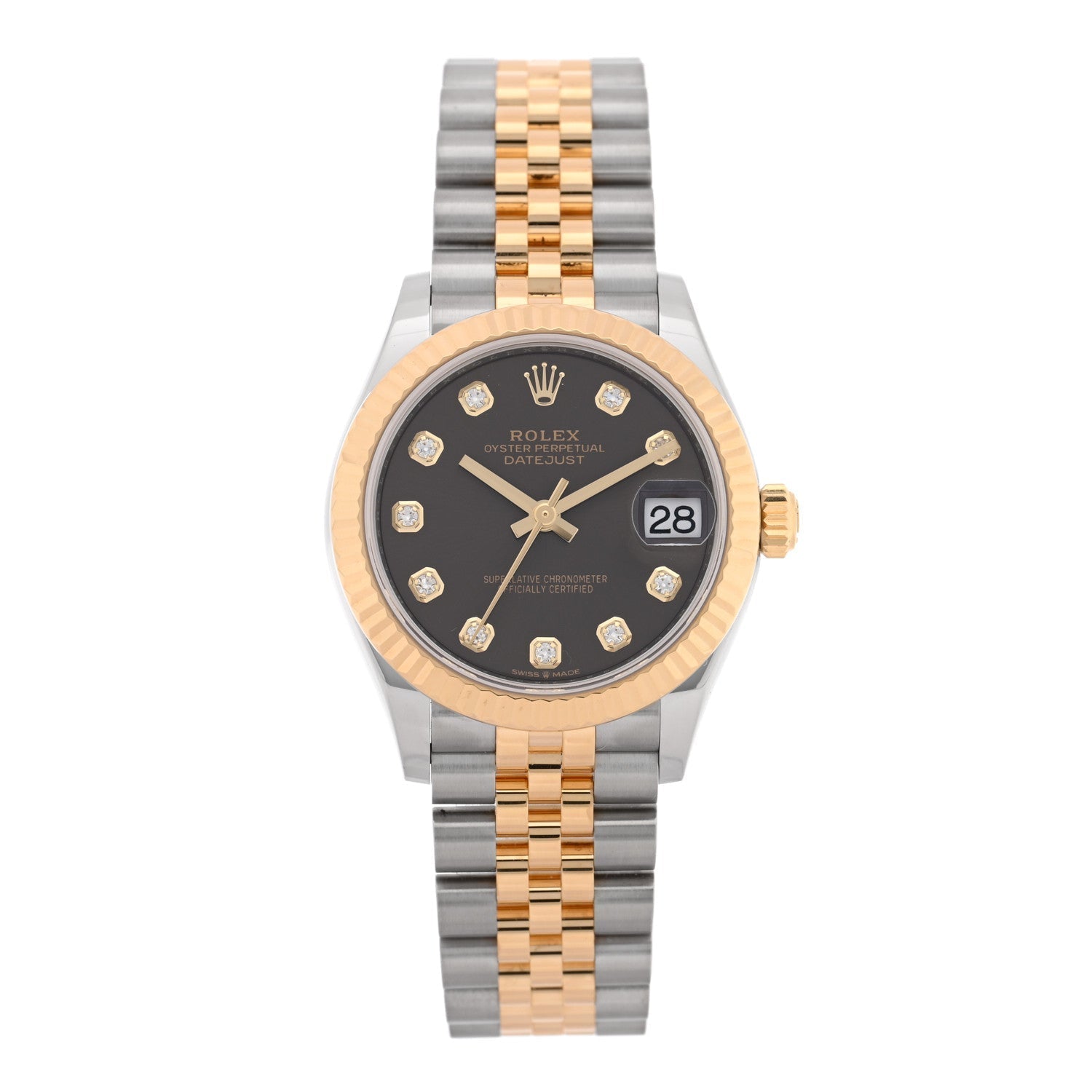 Stainless Steel 18K Yellow Gold Diamond 31mm Oyster Perpetual Datejust Watch Dark Grey 278273