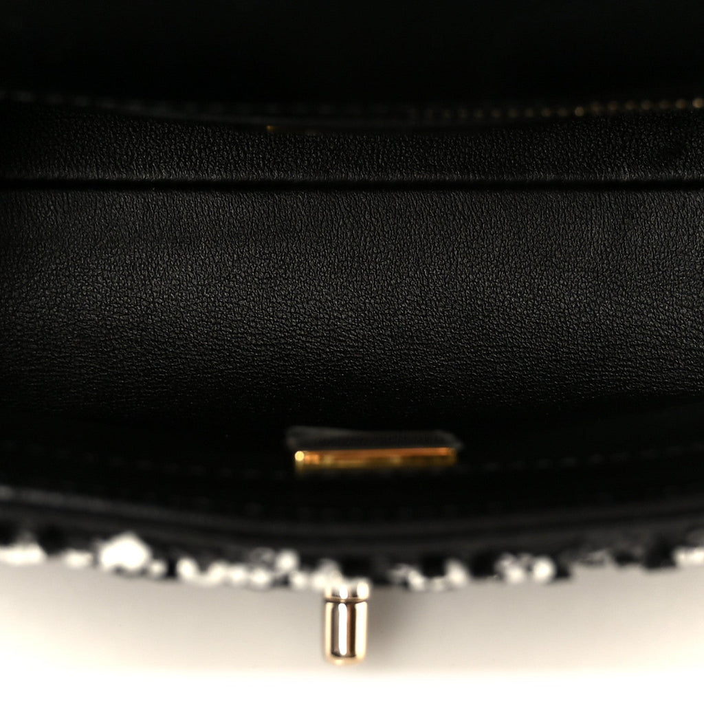 Lambskin Sequin Beaded Extra Mini Coco Handle Flap Black White
