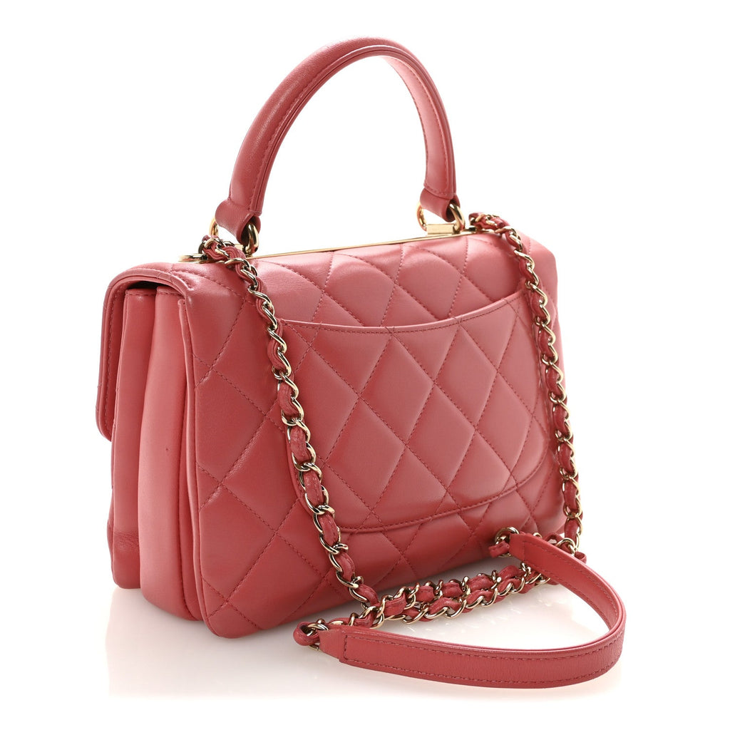 Lambskin Quilted Small Trendy CC Flap Dual Handle Bag Dark Pink