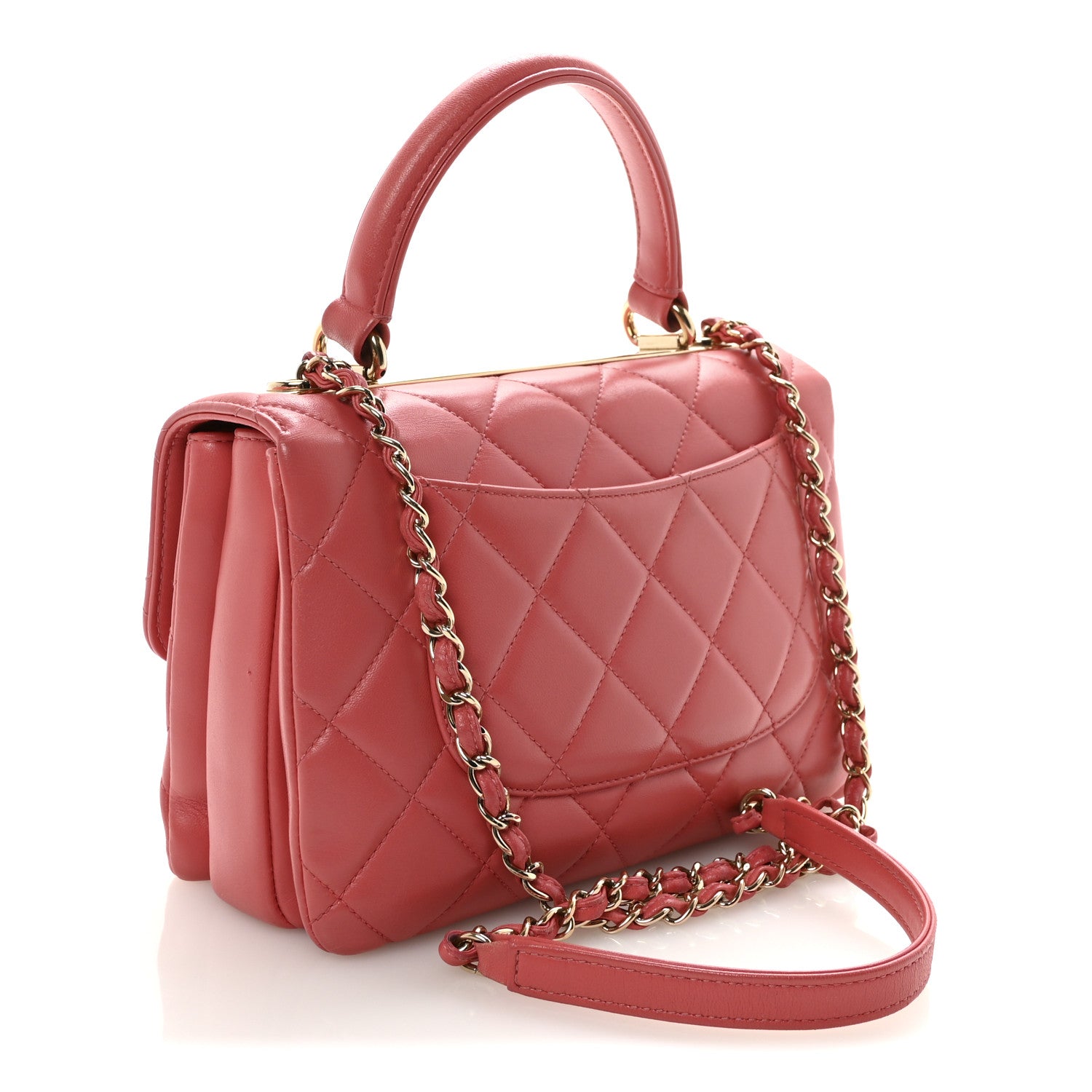 Lambskin Quilted Small Trendy CC Flap Dual Handle Bag Dark Pink