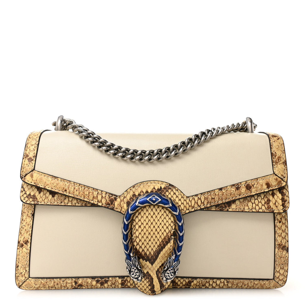 Calfskin Snakeskin Enamel Small Dionysus Shoulder Bag White Beige Electric Blue