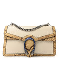 Calfskin Snakeskin Enamel Small Dionysus Shoulder Bag White Beige Electric Blue