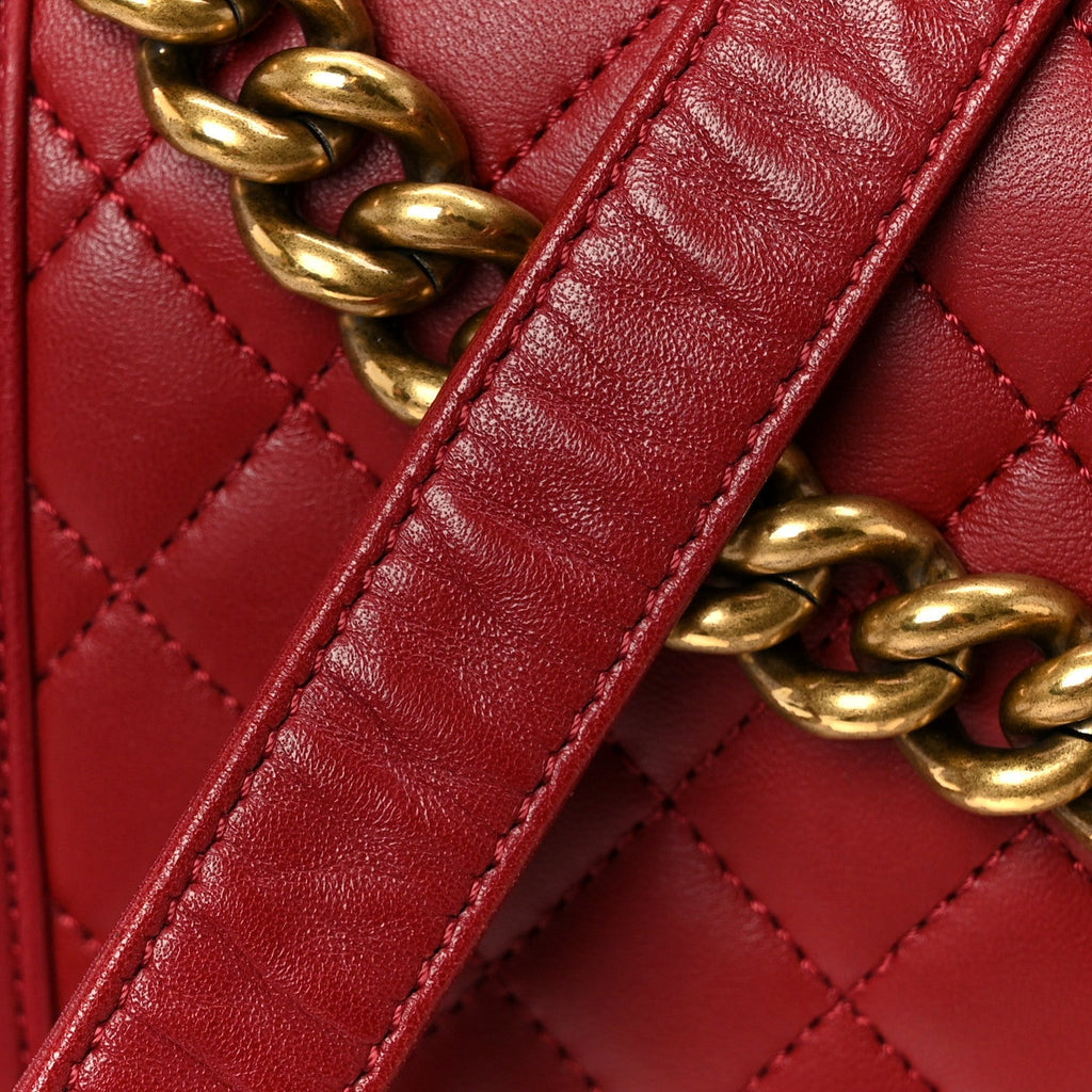Lambskin Quilted New Medium Boy Flap Dark Red