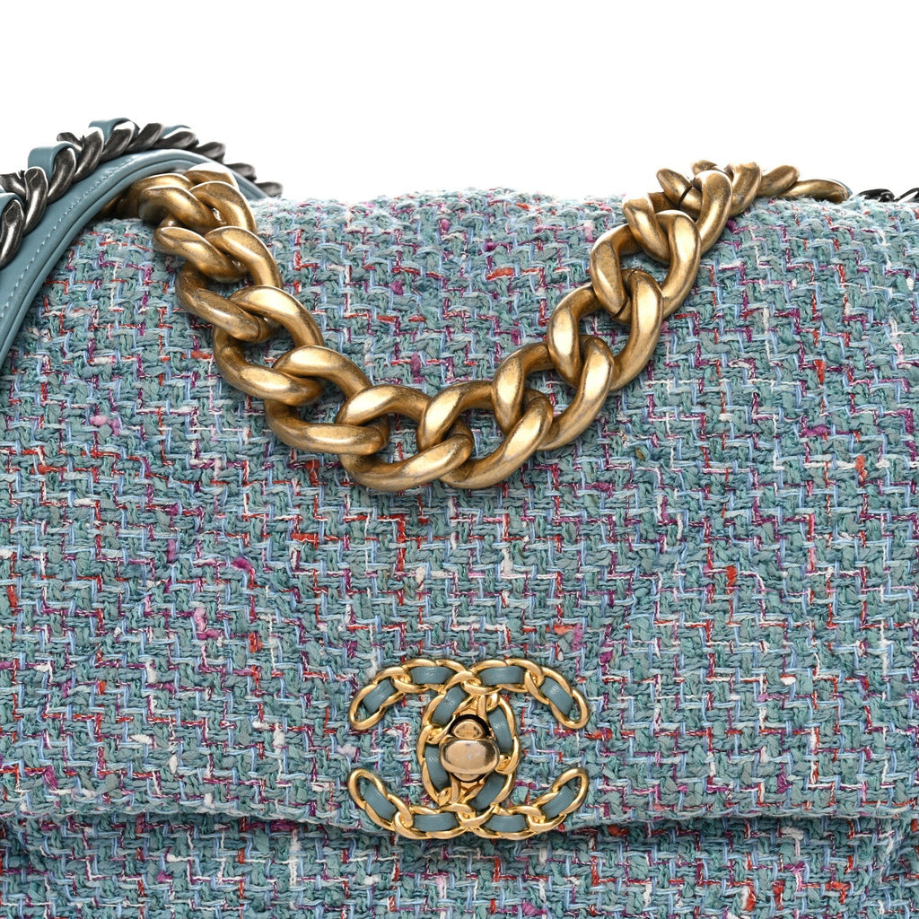 Tweed Quilted Large Chanel 19 Flap Blue Multicolor