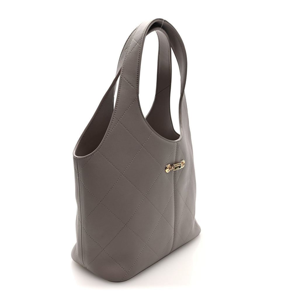 Calfskin Quilted Shopping Bag Dark Grey