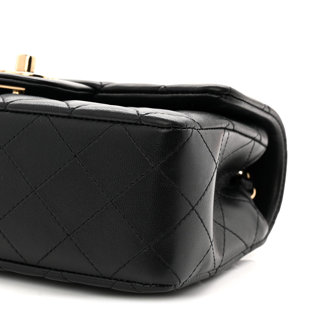 Lambskin Quilted Mini Rectangular Flap Black
