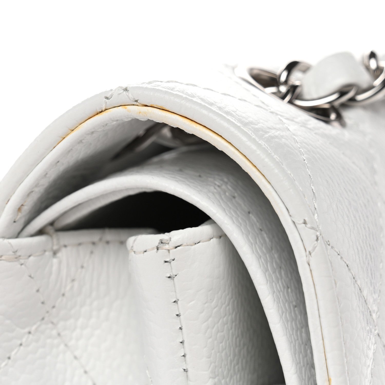 Caviar Quilted Medium Double Flap White