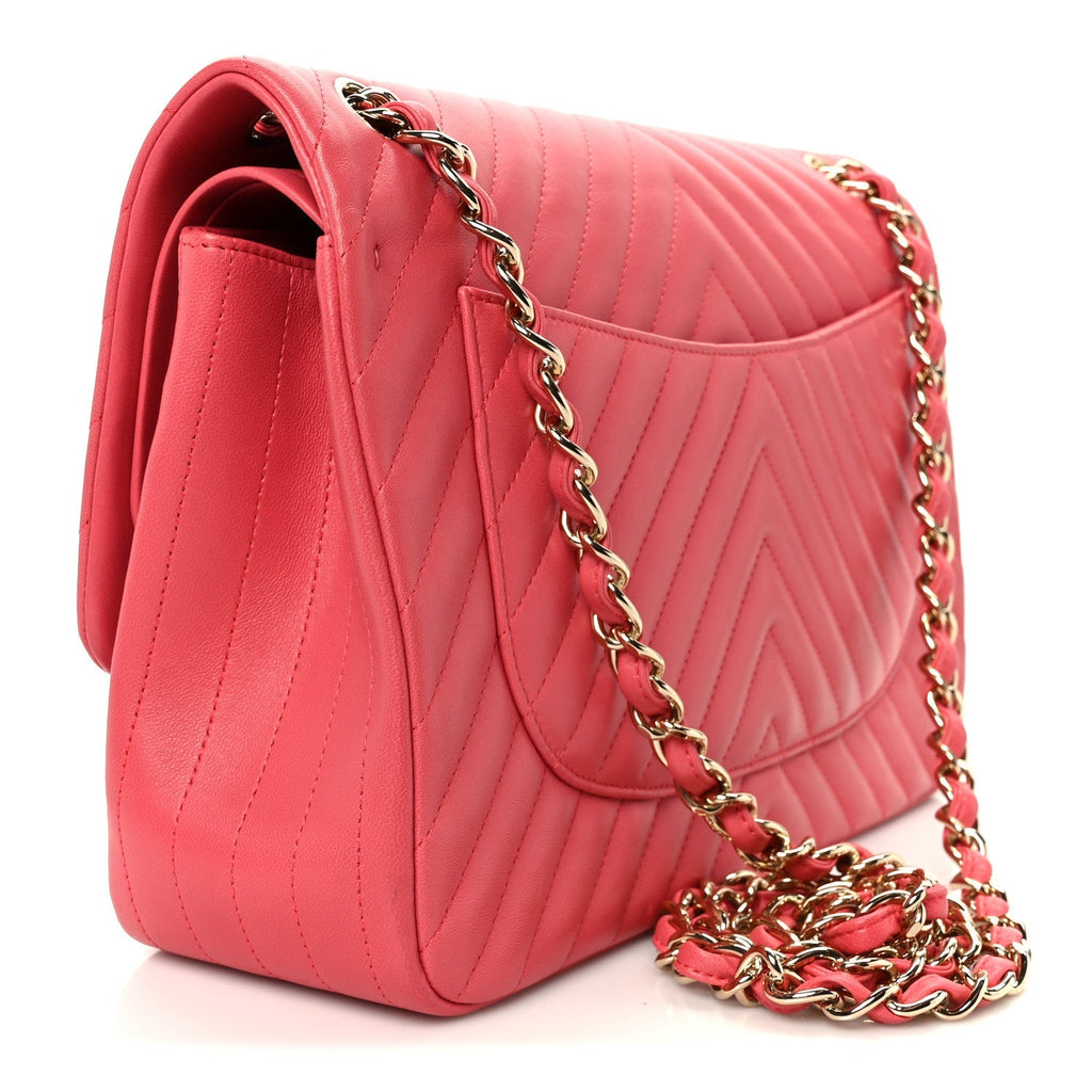 Lambskin Chevron Quilted Jumbo Double Flap Pink
