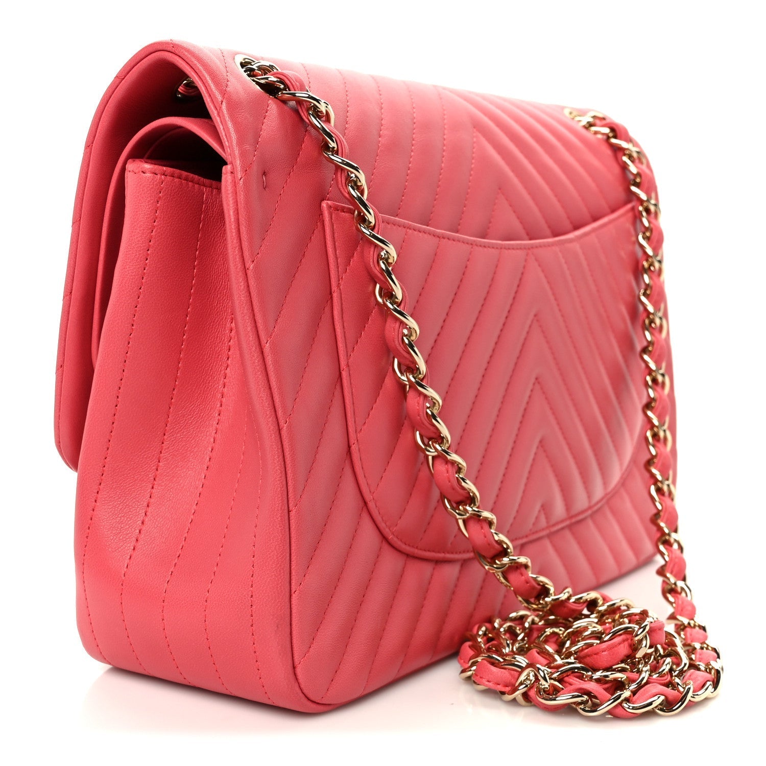 Lambskin Chevron Quilted Jumbo Double Flap Pink