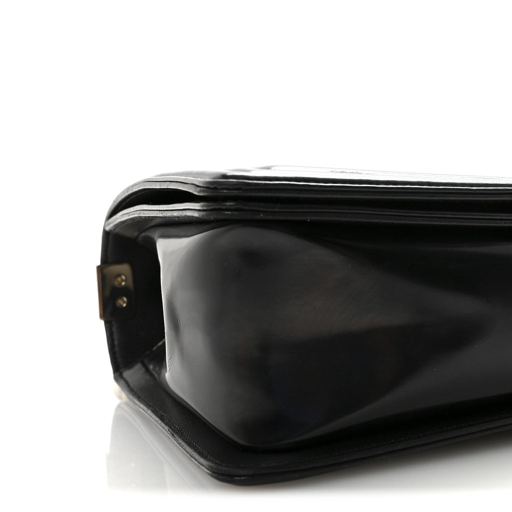 Iridescent Glazed Calfskin Quilted New Medium Boy Flap Black
