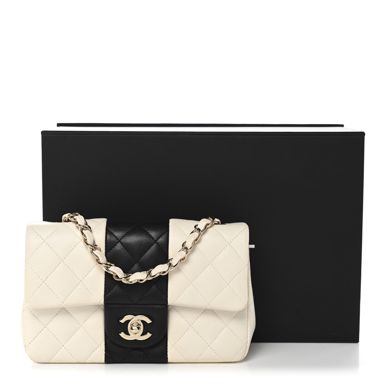 Lambskin Quilted Mini Rectangular Flap White Black