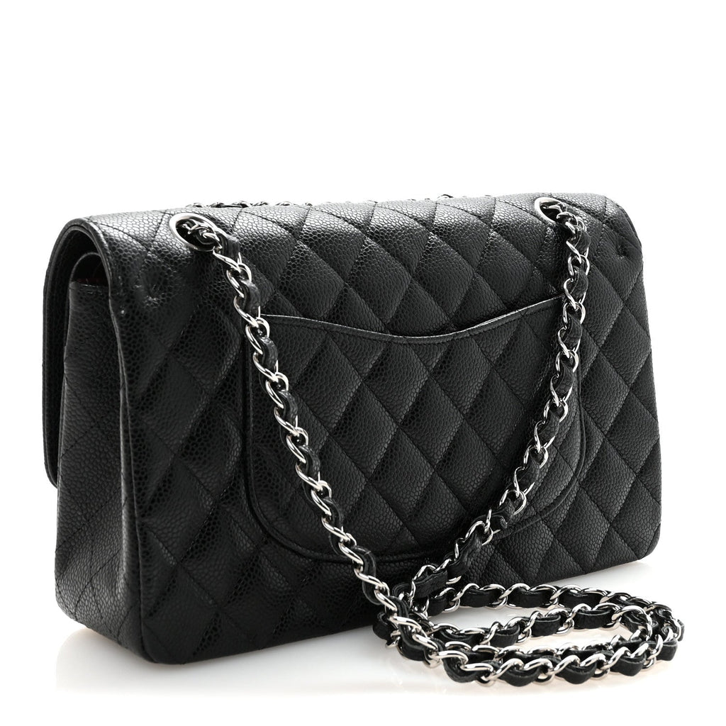 Caviar Quilted Medium Double Flap Black