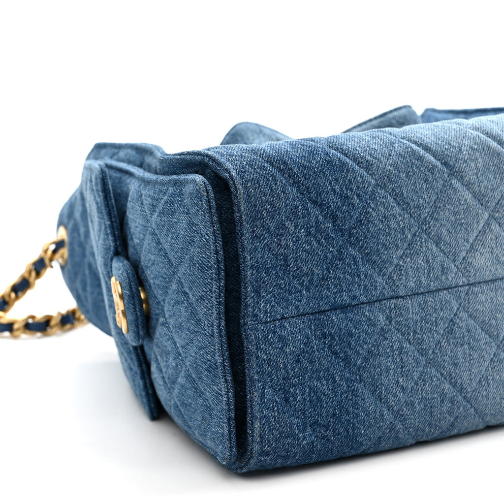 Washed Denim Quilted Small Chanel 25 Handbag Blue