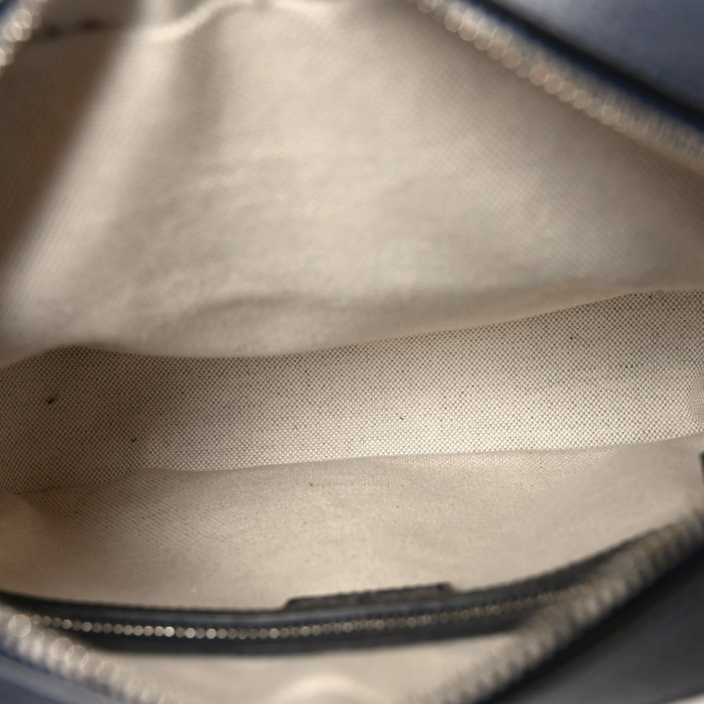 GG Supreme Monogram Textured Dollar Calfskin Small Horsebit 1955 Shoulder Bag Beige Blue