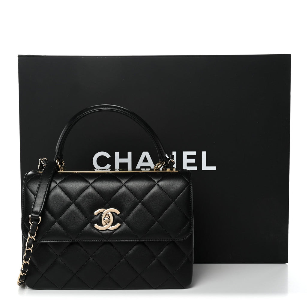Lambskin Quilted Small Trendy CC Dual Handle Flap Bag Black