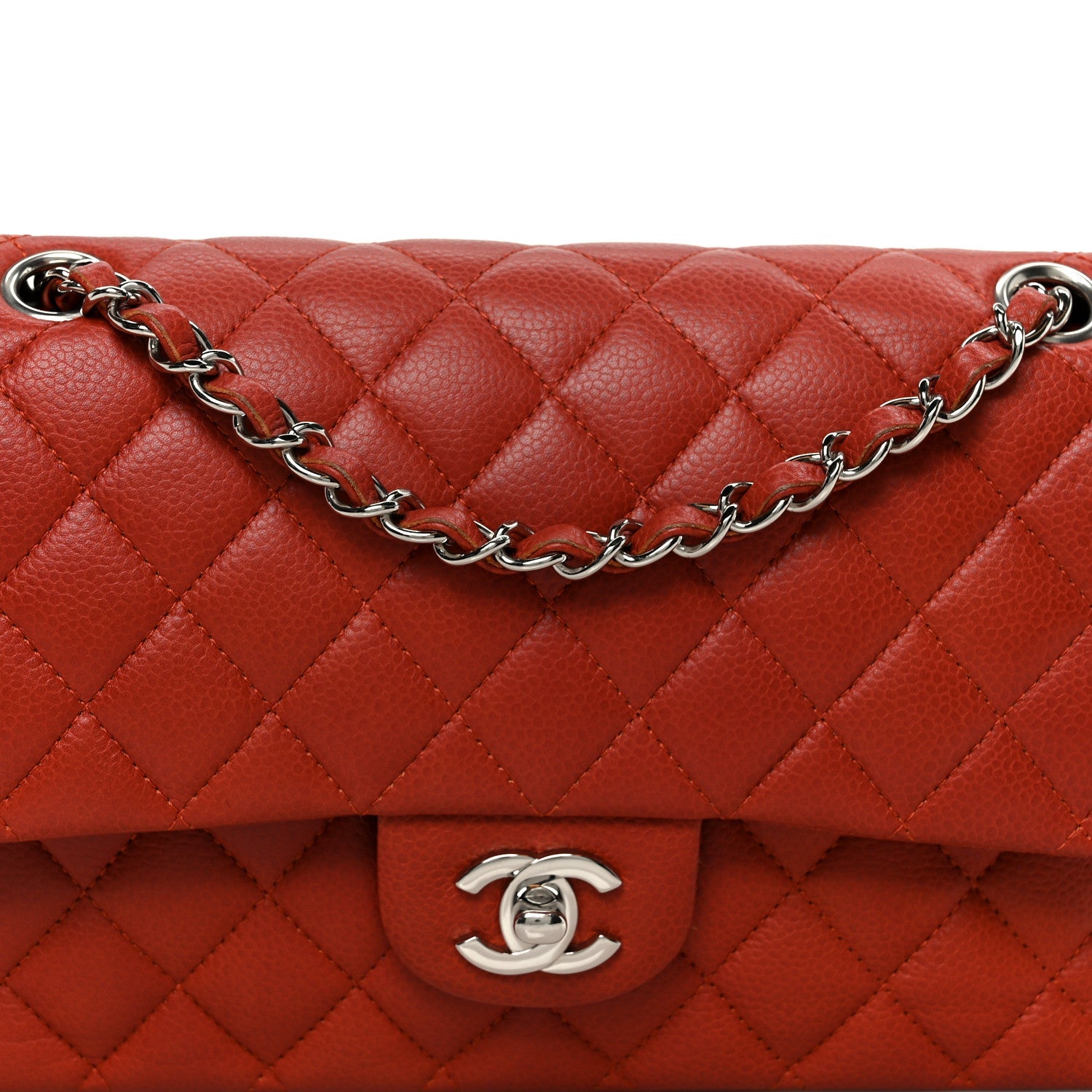 Caviar Quilted Medium Double Flap Red
