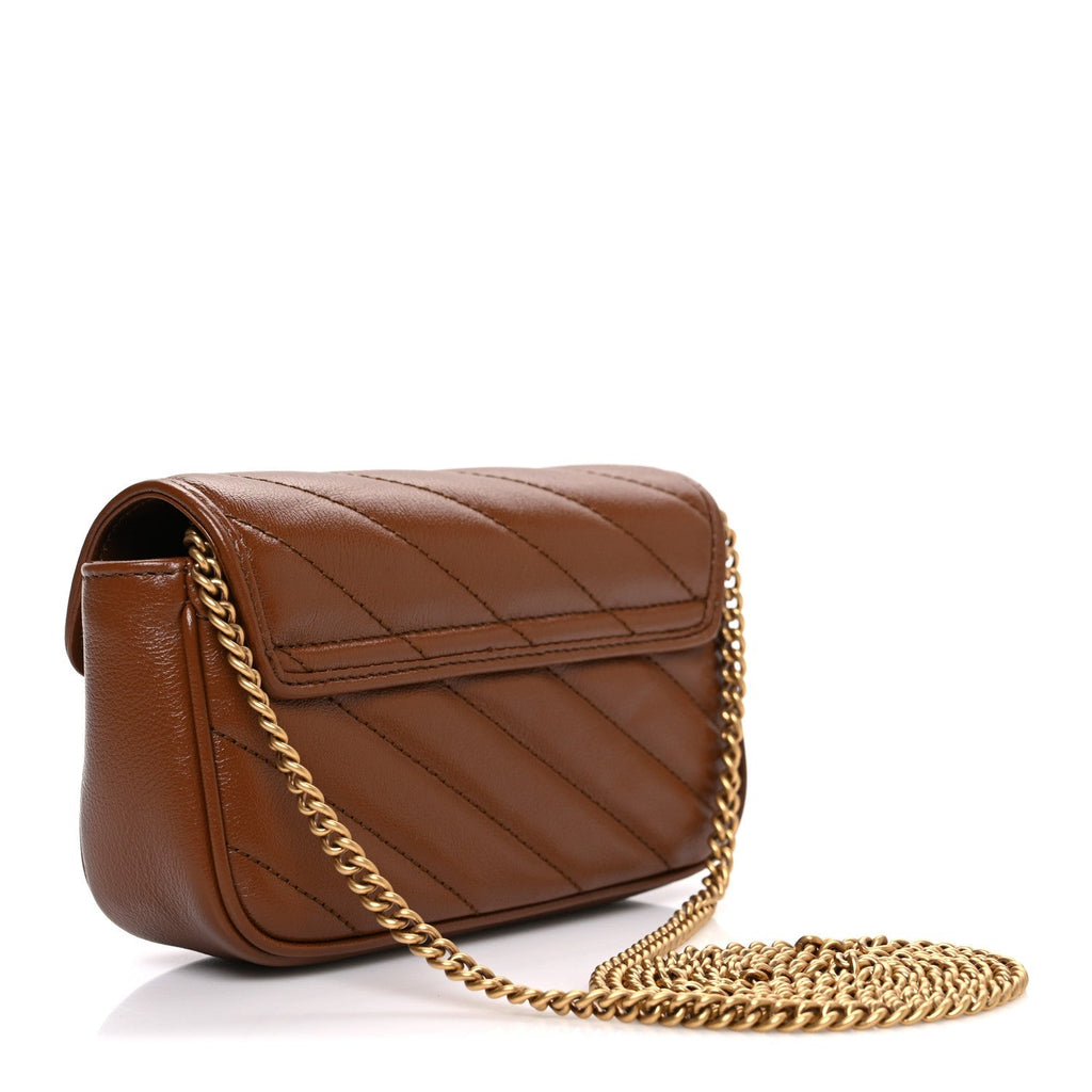 Azalea Calfskin Matelasse Diagonal Super Mini GG Marmont Shoulder Bag Cuir