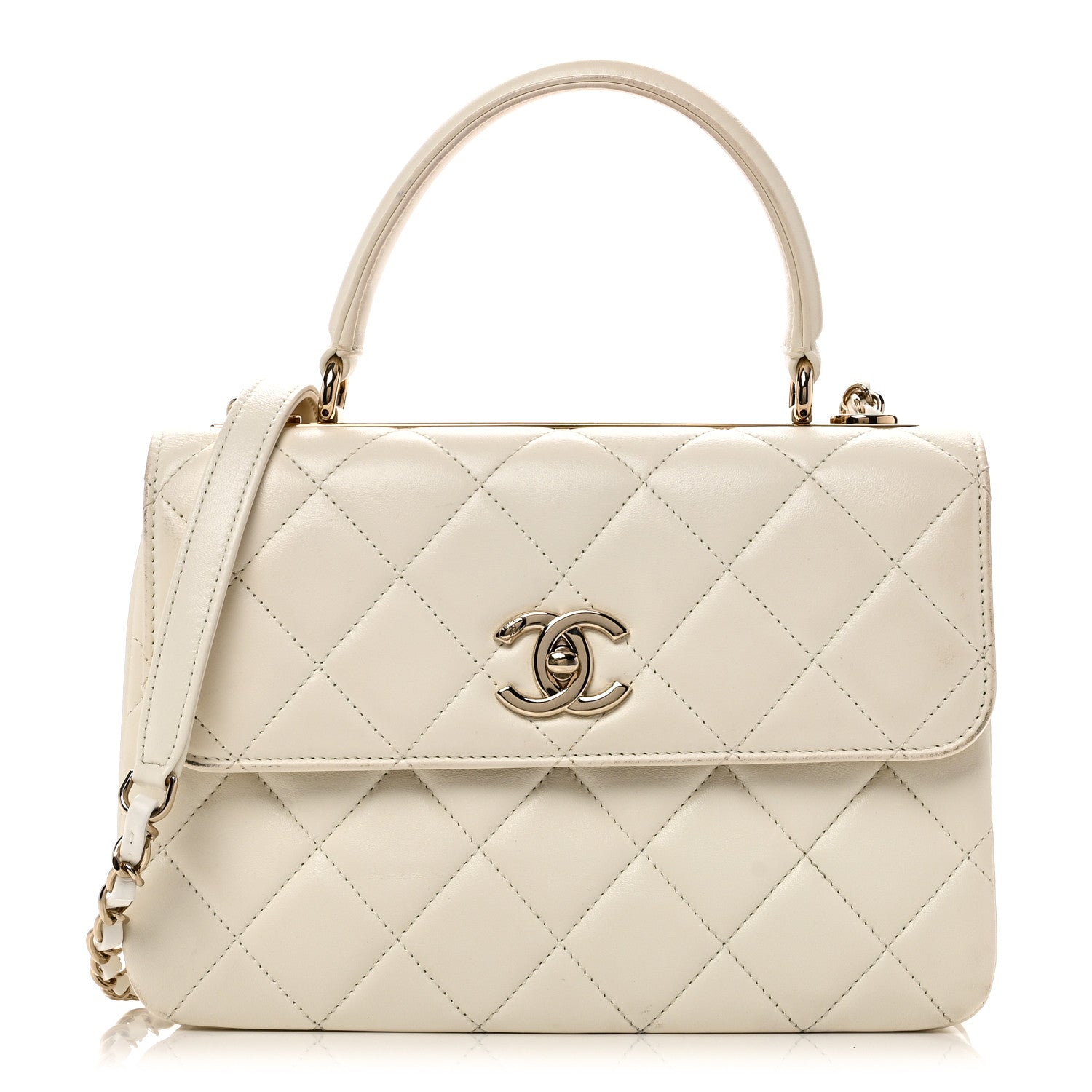 Lambskin Quilted Small Trendy CC Dual Handle Flap Bag White