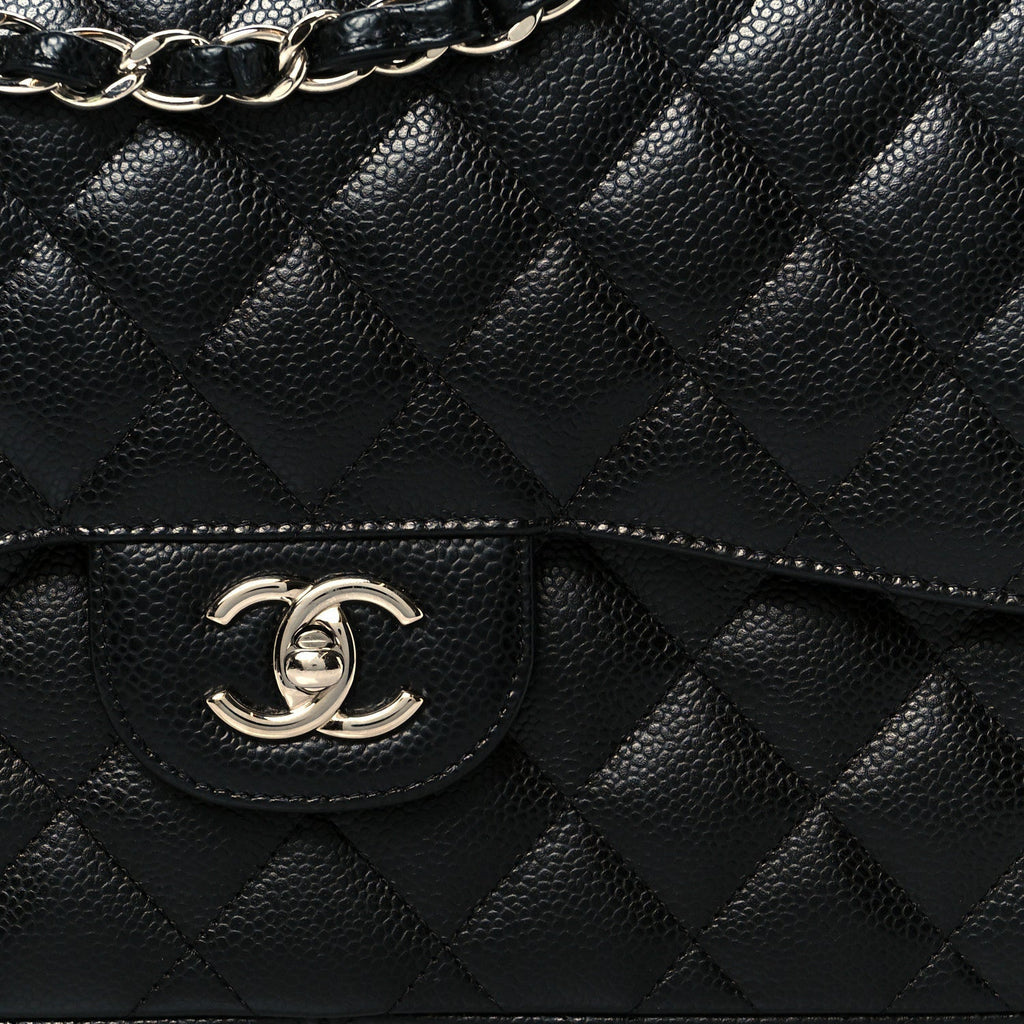 Caviar Quilted Jumbo Double Flap Black