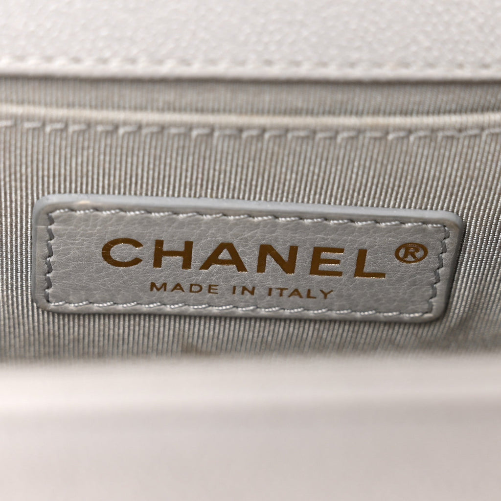 Caviar Quilted Small Boy Flap Light Grey