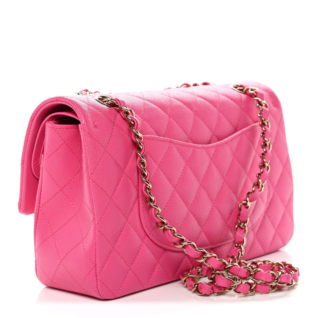 Caviar Quilted Medium Double Flap Dark Pink