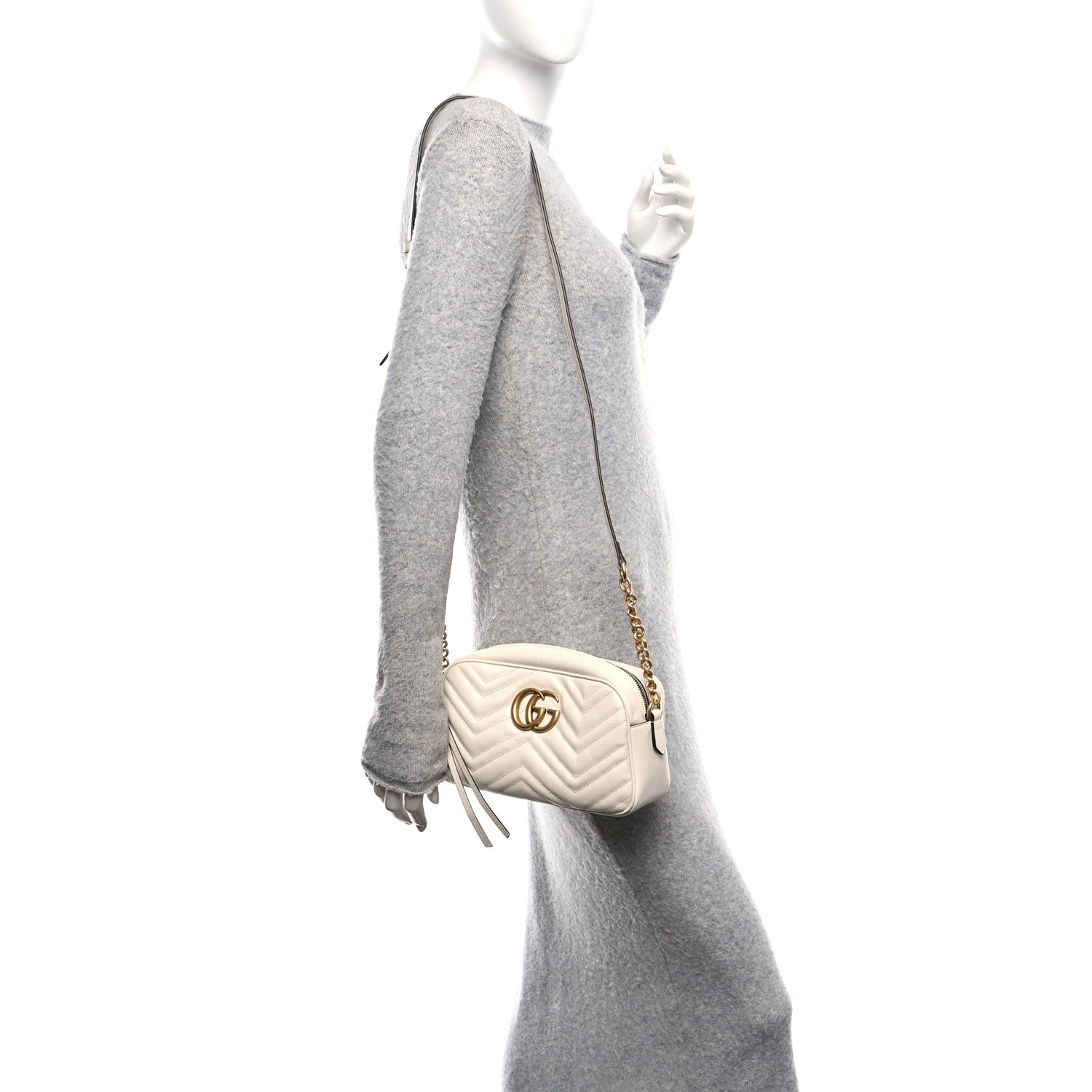 Calfskin Matelasse Small GG Marmont Chain Shoulder Bag White